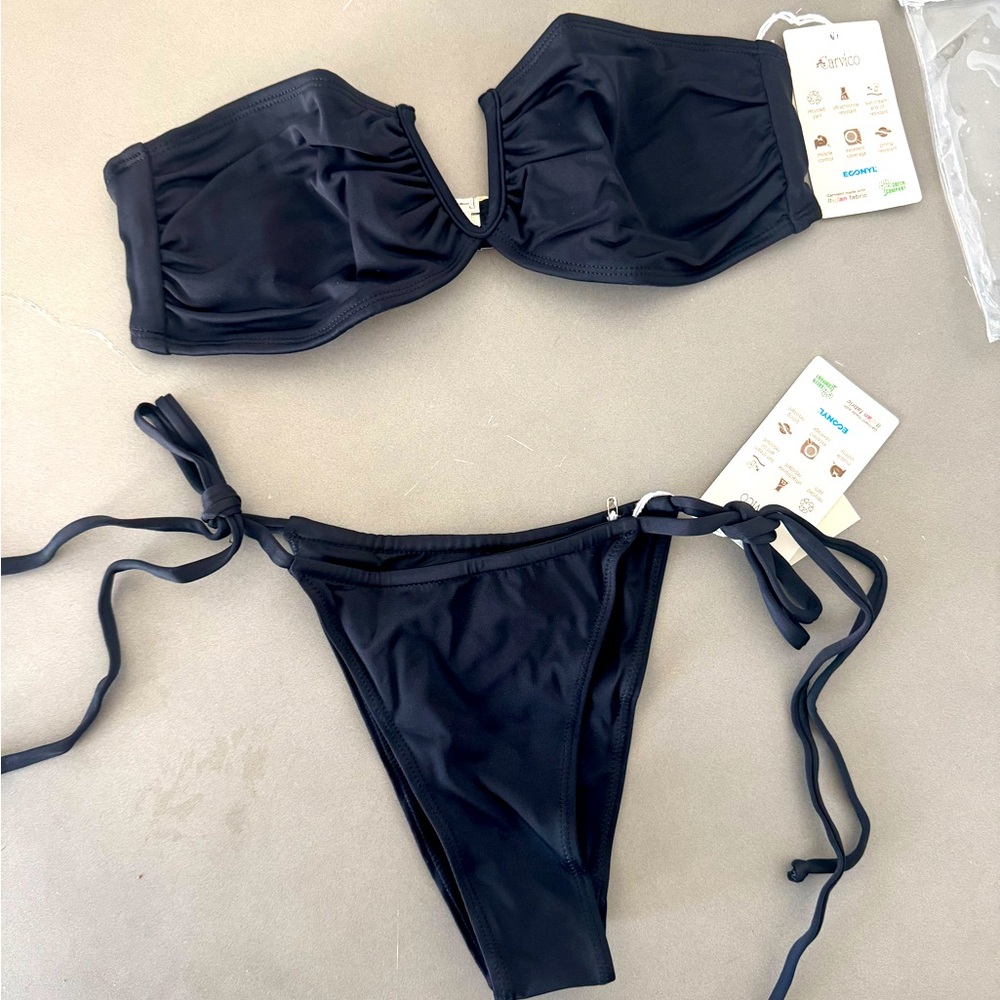 Incan Swim – Black Bandeau Bikini Set (New, Unworn, With Branded Bag)